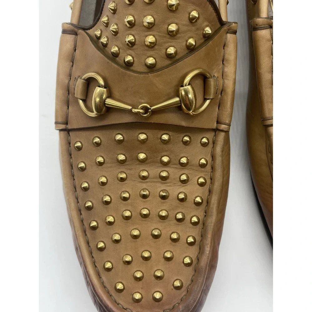 Gucci Mens Shoes Brown Leather Horsebit Loafers Studded Designer Us 12 Preppy